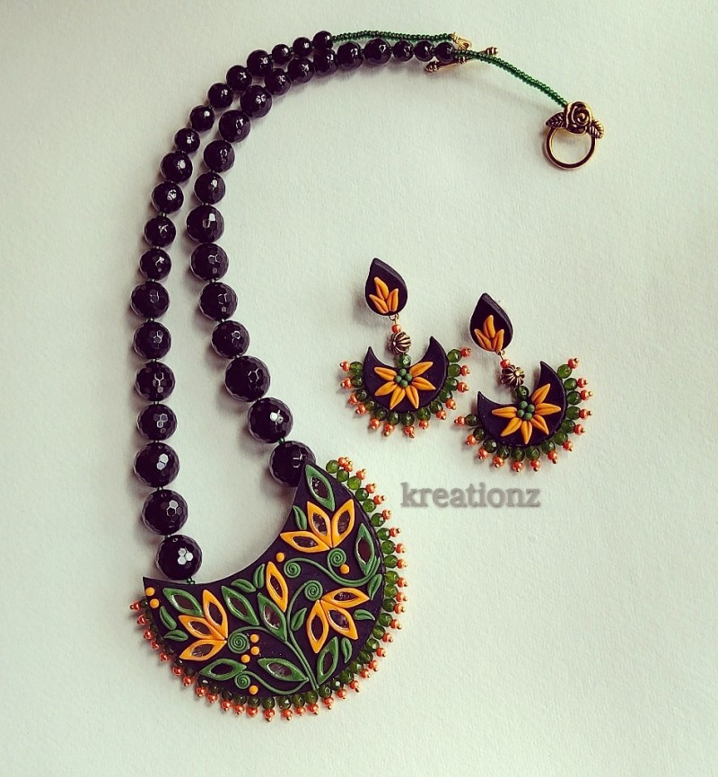 Orange with Green Polymerclay Jewellery