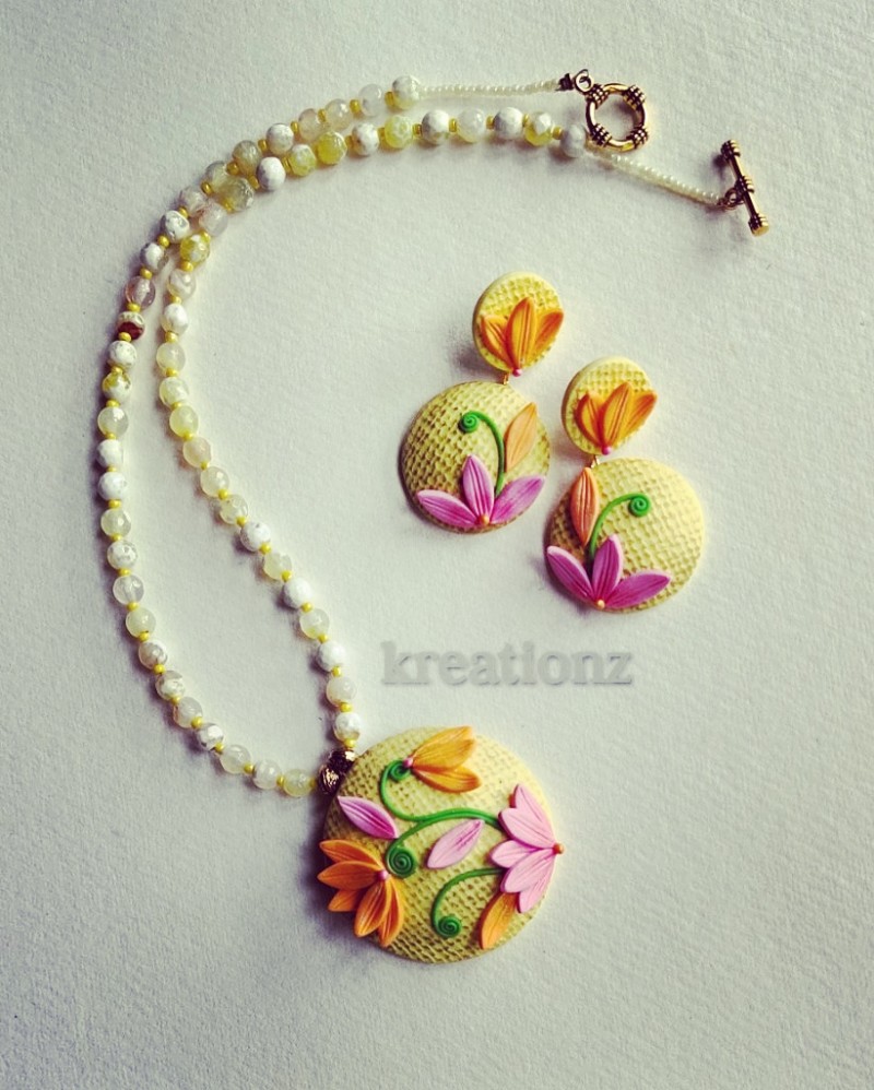 Floral Yellow Polymerclay Jewellery