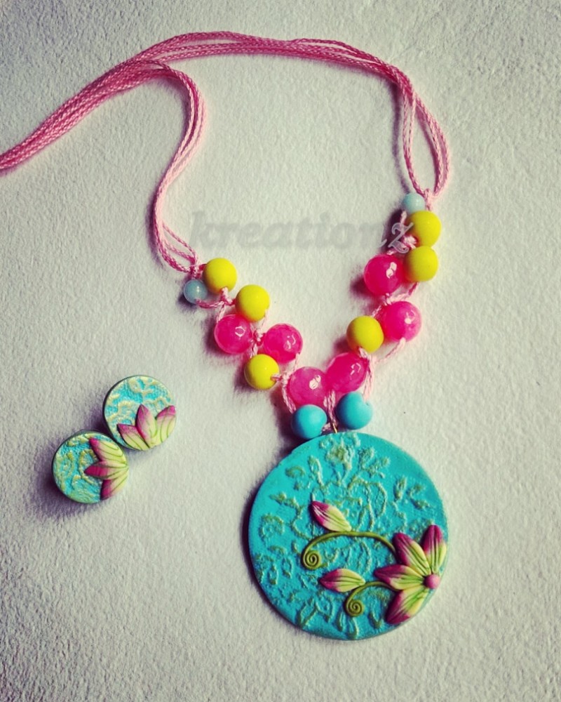 Sky Blue with Pink Polymerclay Jewellery