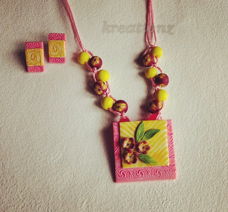 A pink and lemon yellow Polymerclay Jewellery