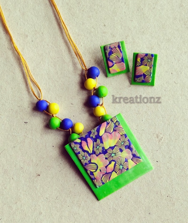 Blue with Green Polymer Clay jewellery